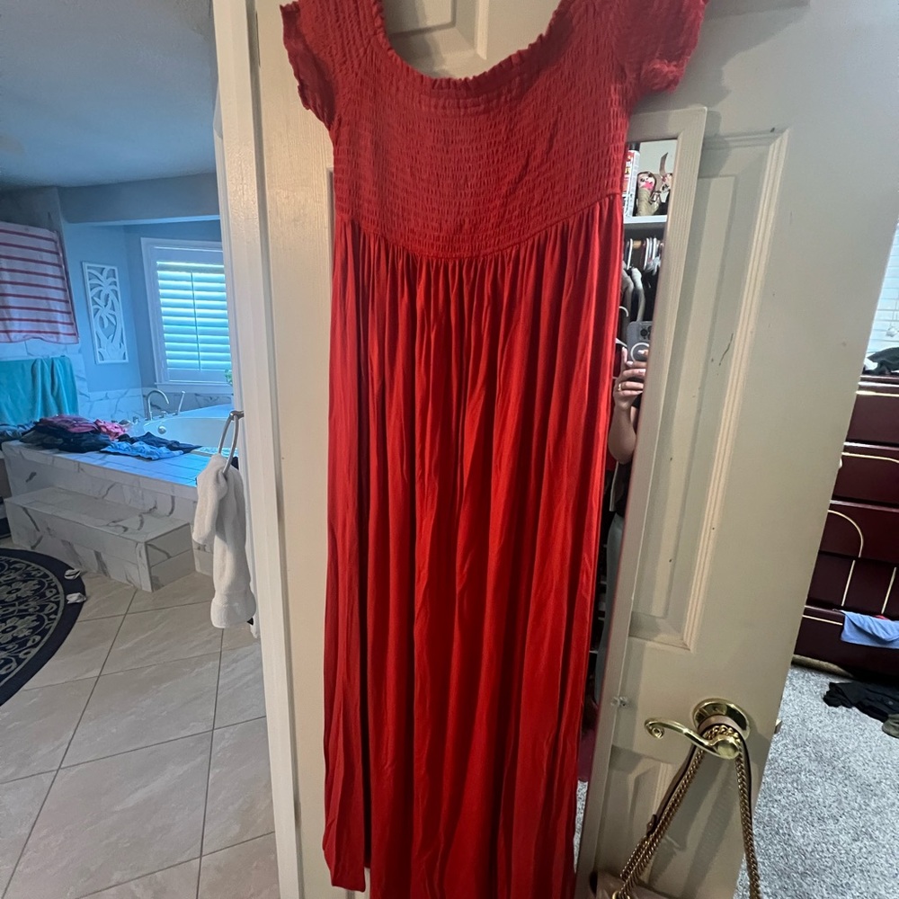 Ingrid & Isabel Vibrant Red Smocked Maternity Dress